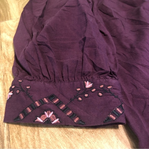 NWT Knox Rose Plum Purple Embroidered 3/4 Sleeve Half Button Shirt Size Large - Picture 6 of 12
